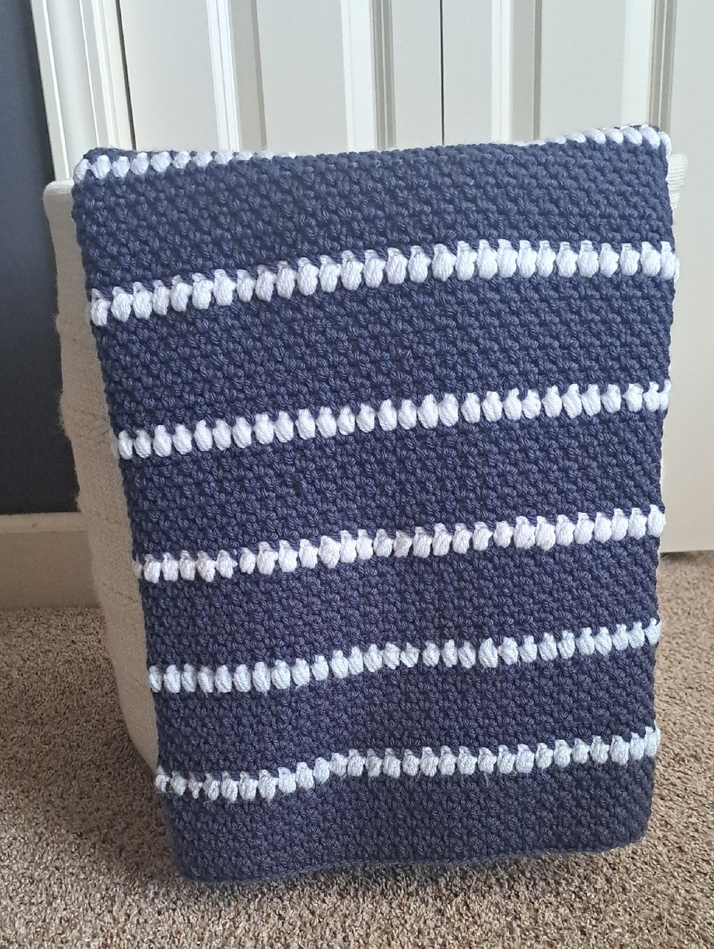 NEW Handmade Navy and White Striped Crochet Baby Blanket